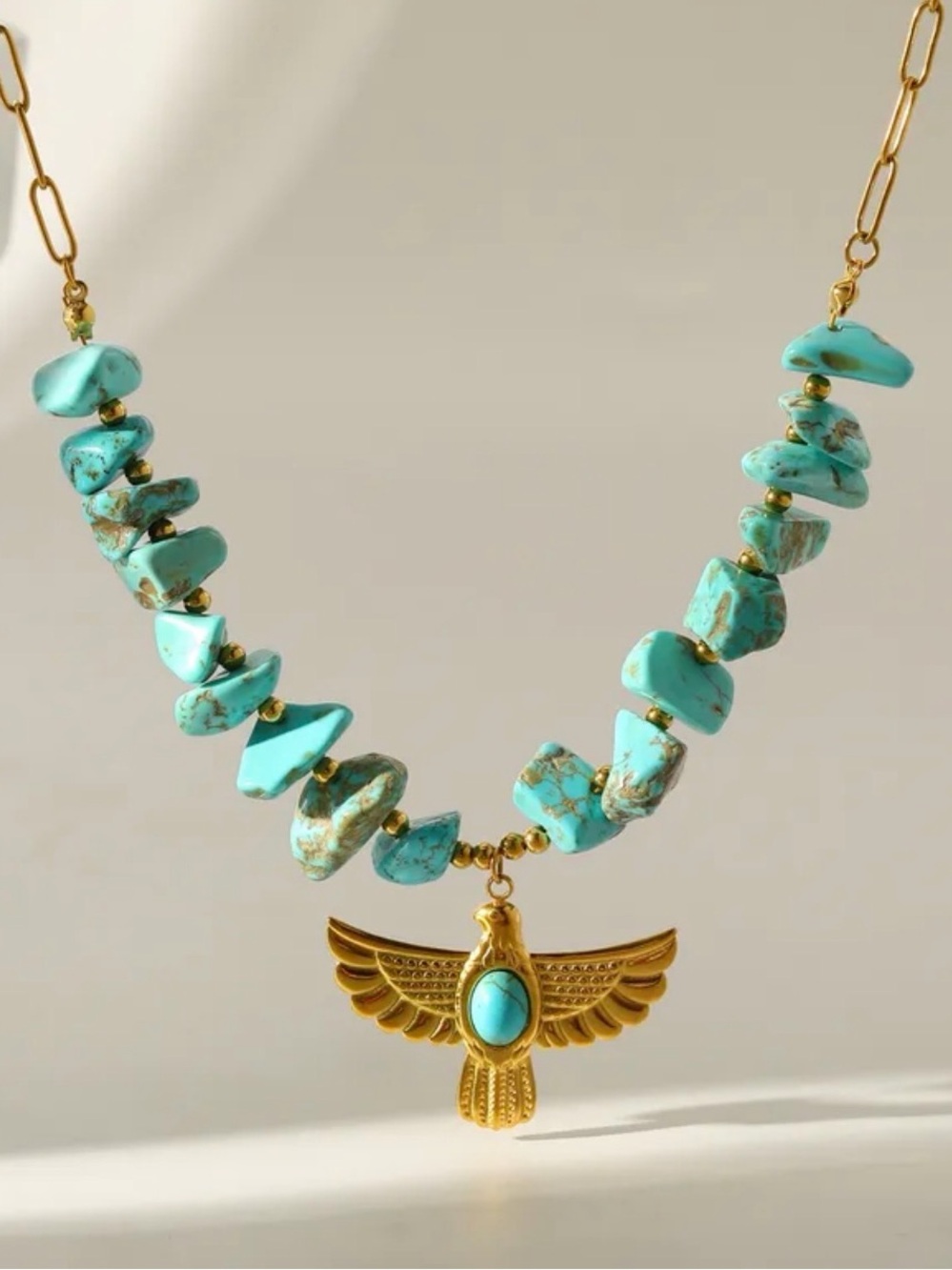Turquoise Eagle Pendant Paperclip Necklace - Women Jewelry